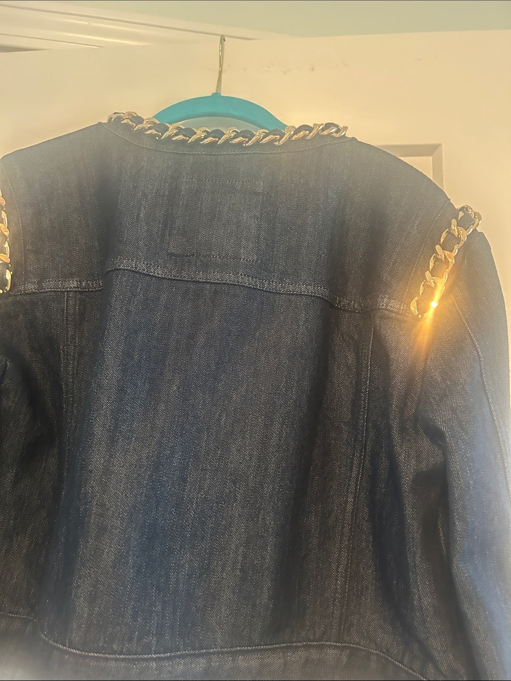 Michael Kors Dark Denim DesignerJacket with Gold Chain Trim - Picture 6 of 6